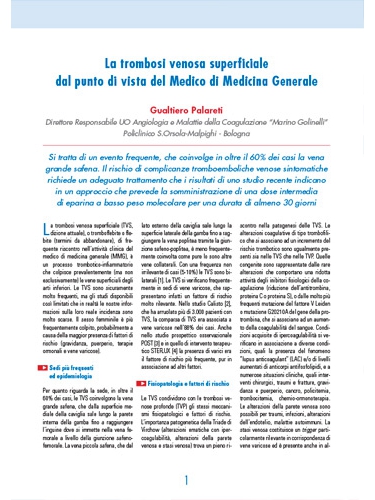 La trombosi venosa superficiale dal punto di vista del Medico di Medicina Generale</br>